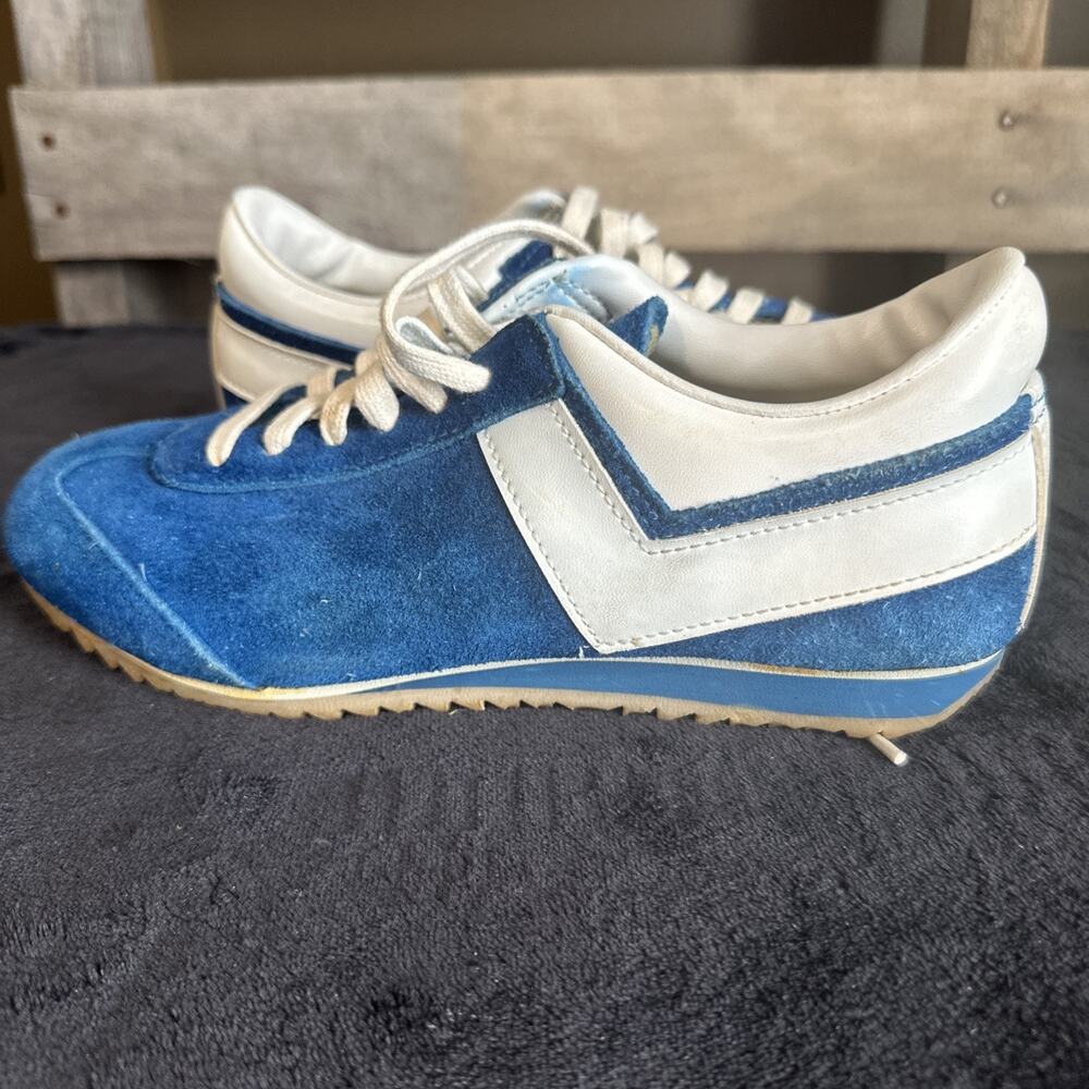 Vintage Pony Racer Trademark Blue Suede Chevron Track Shoes Sears Size 6